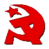 Logo in rot: Hammer, Sichel, Stern.